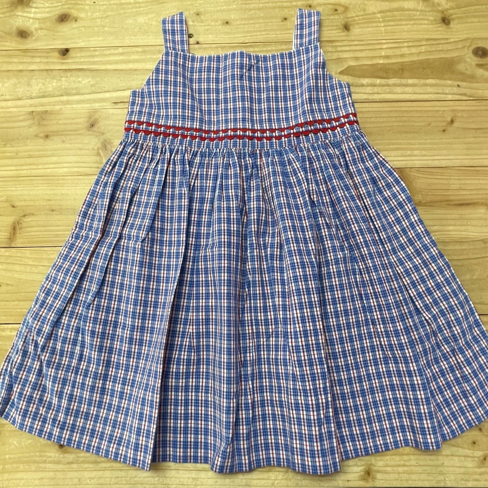 Strasburg Children Girls Blue Red Plaid Ric Rac Button Back Dress Size‎ 3Y